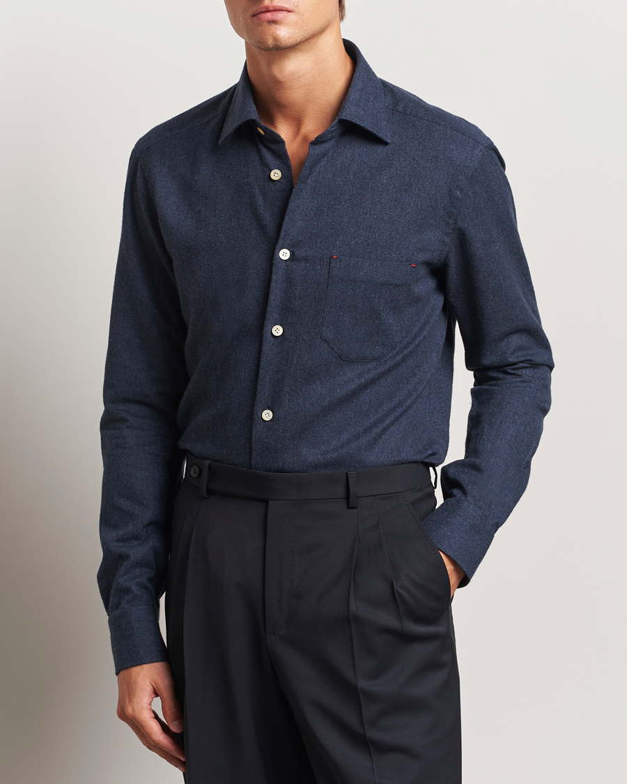 Herr | Flanellskjortor | Kiton | Soft Flannel Sport Shirt Navy