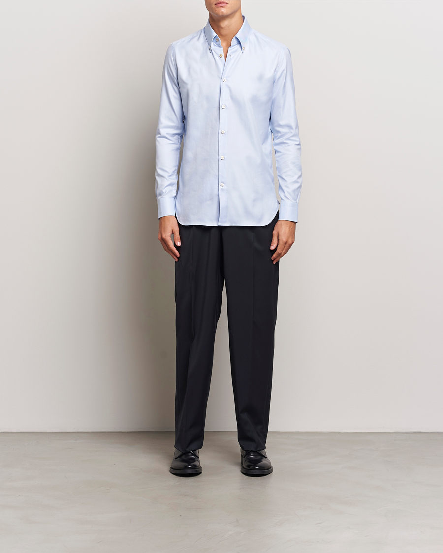 Herr |  | Kiton | Slim Fit Button Down Oxford Shirt Light Blue