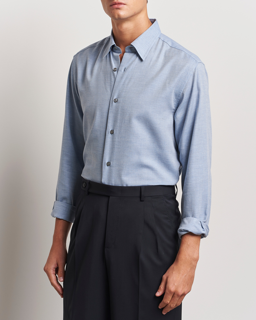 Herr | Flanellskjortor | Brioni | Cotton/Cashmere Flannel Shirt Light Blue