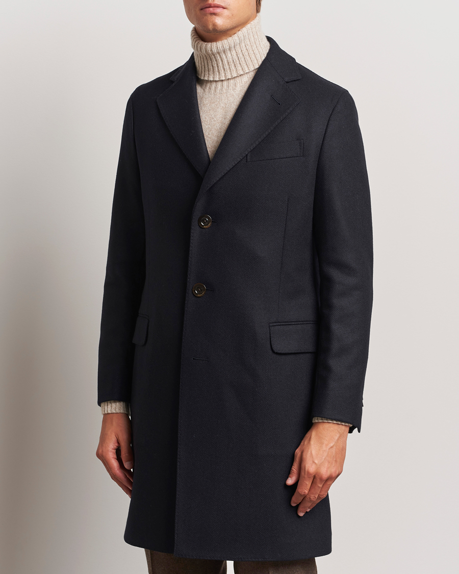 Herr | Rockar | Boglioli | Herringbone Wool Coat Navy