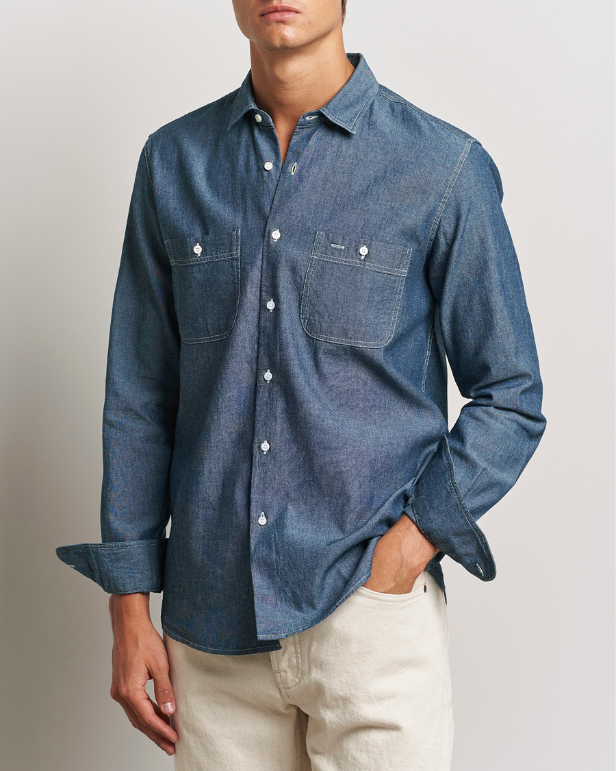 Herr | Jeansskjortor | Aspesi | Double Pocket Chambray Shirt Dark Wash