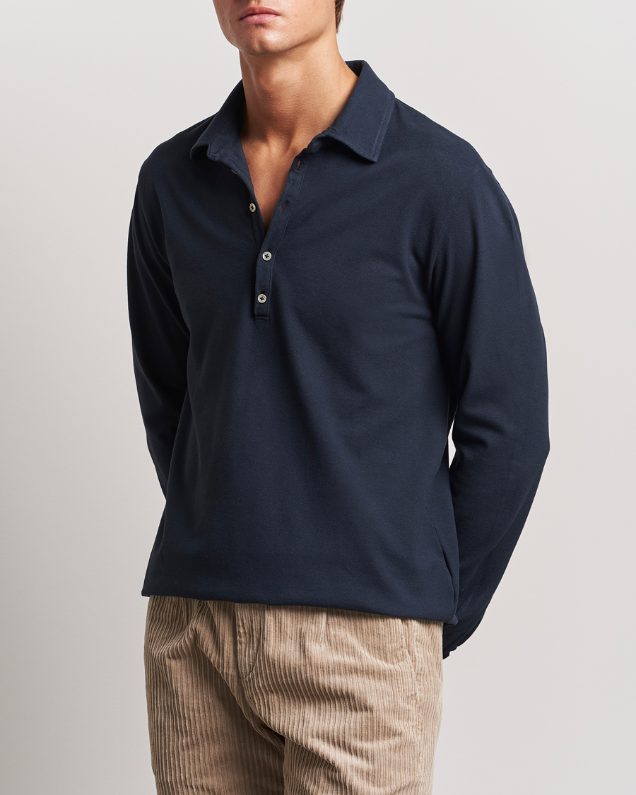 Herr |  | Massimo Alba | Ischia Cotton/Cashmere Long Sleeve Polo Navy