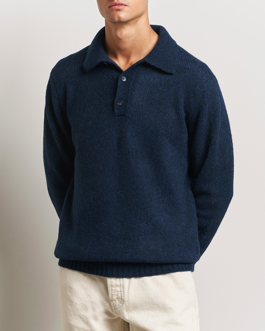 Herr |  | NN07 | Lee Brushed Wool Polo Navy Blue