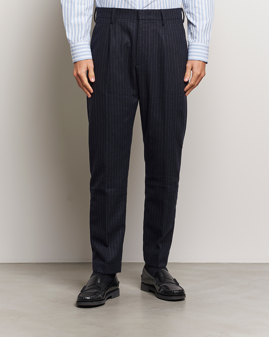 Herr |  | NN07 | Bill Wool Pleated Trousers Navy Blue Pinstripe