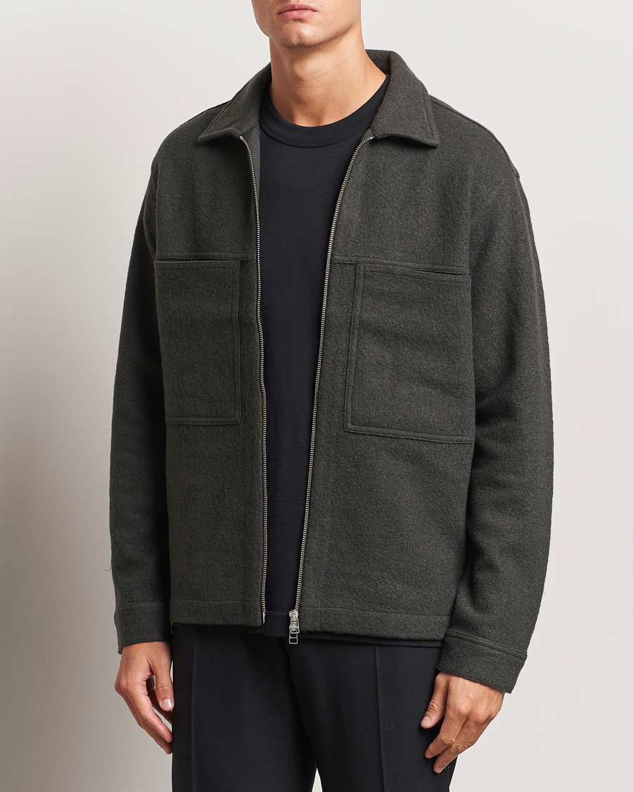 Herr |  | NN07 | Isak Boiled Wool Full Zip Dark Army