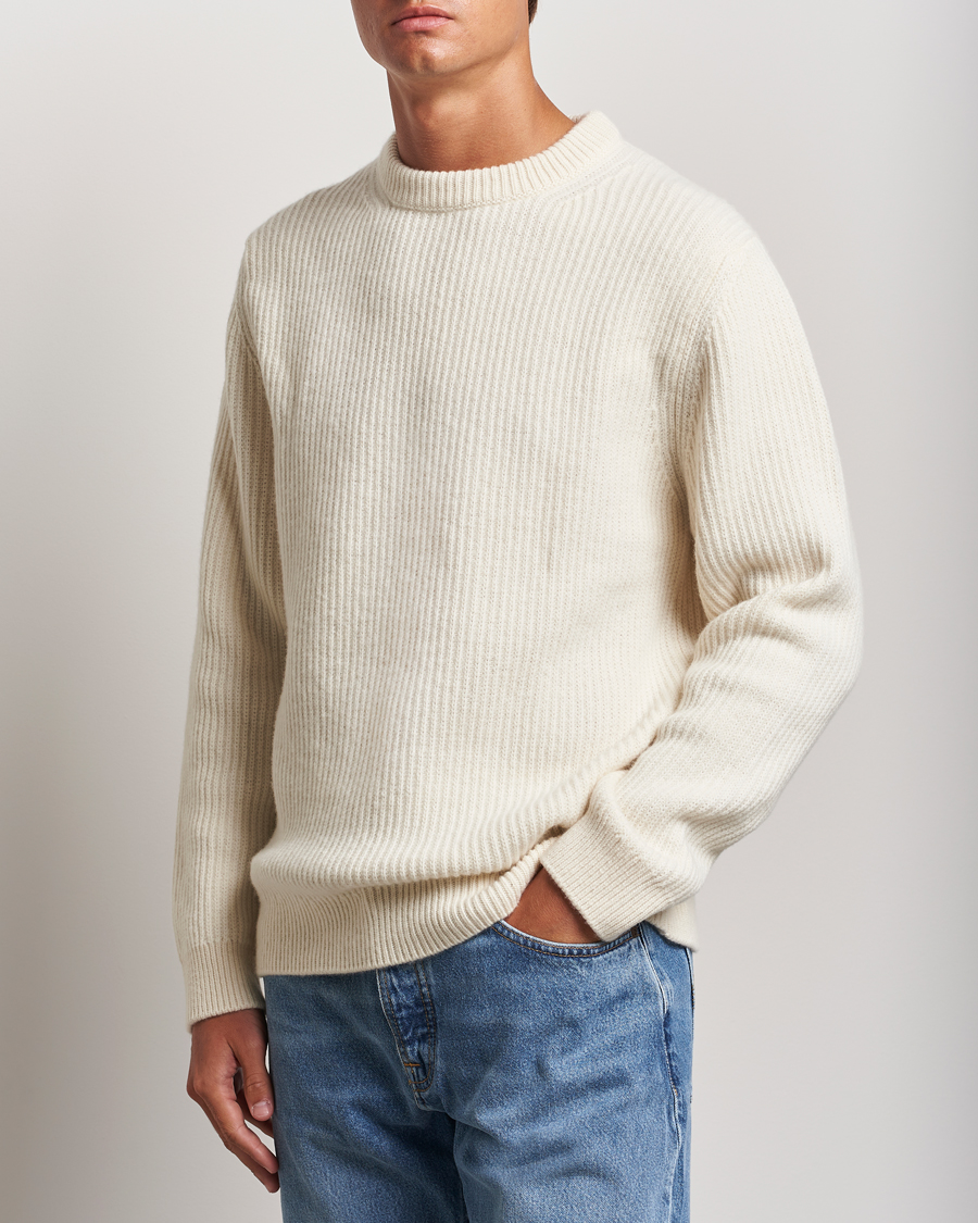 Herr | Stickade tröjor | Nudie Jeans | August Wool Rib Knitted Sweater Off White