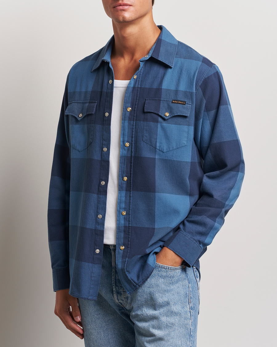 Herr |  | Nudie Jeans | George Checked Flannel Shirt Blue