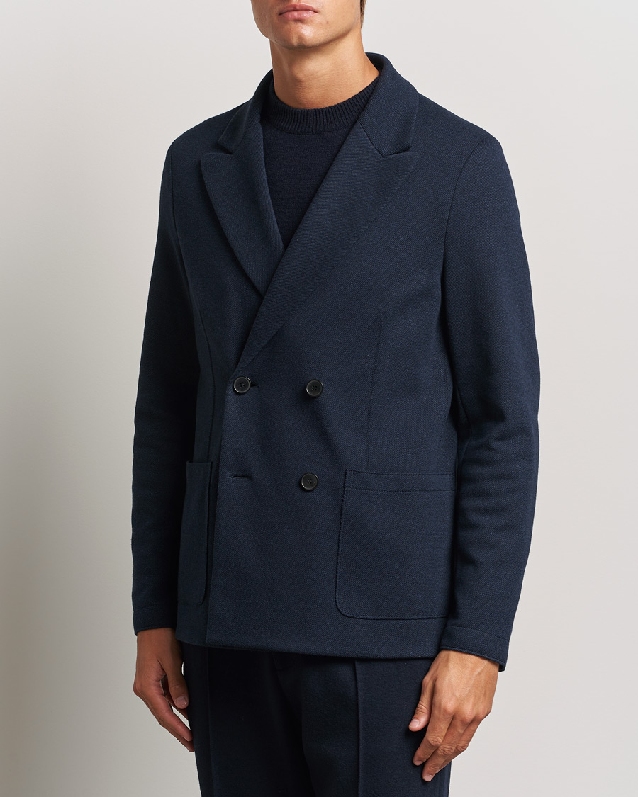 Herr |  | Harris Wharf London | Double Breasted Peak Lapel Jersey Blazer Navy Twill