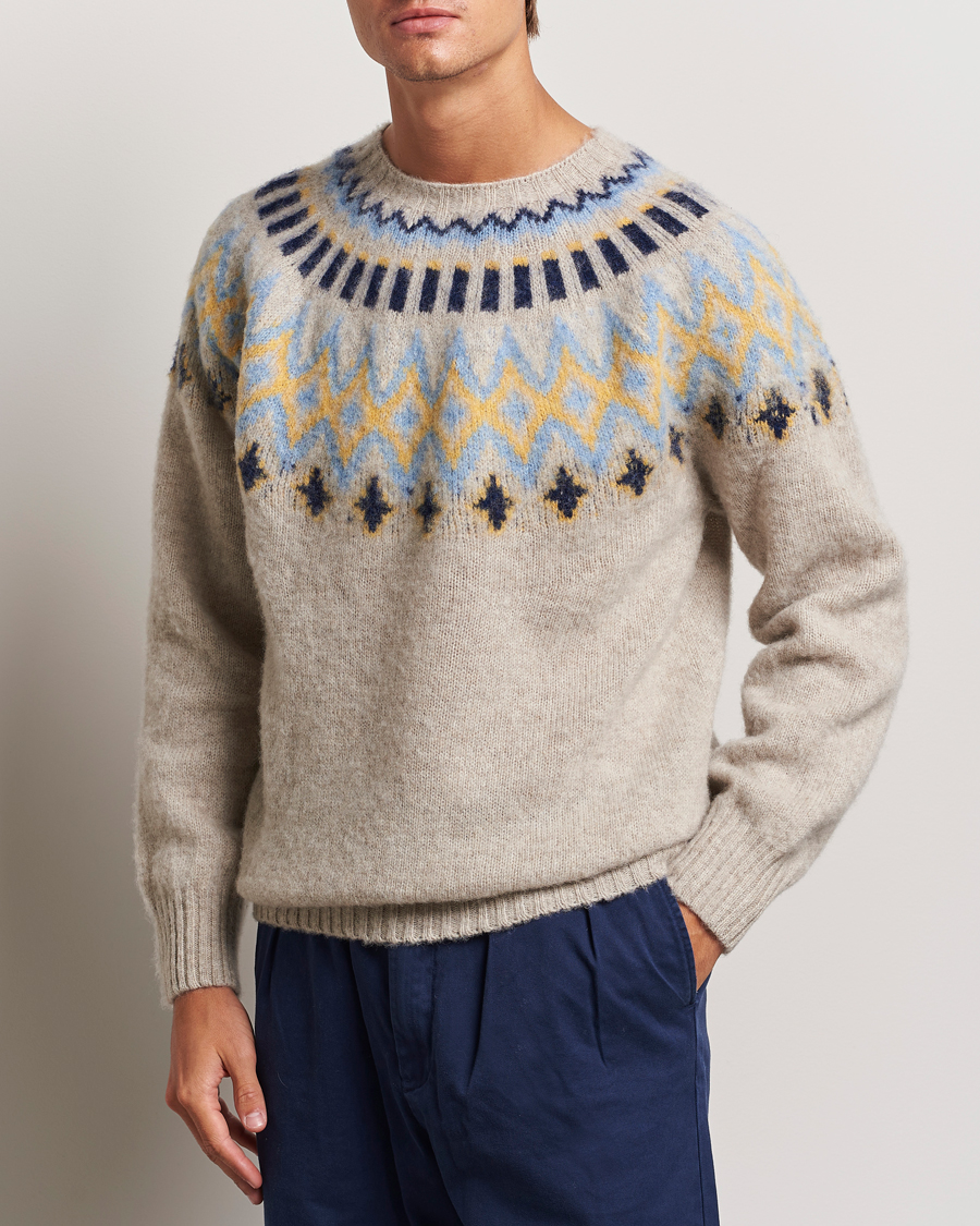 Herr |  | Howlin\' | Brushed Wool Fair Isle Crew Sweater Cosmic Latte