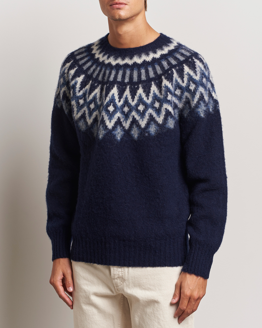 Herr |  | Howlin\' | Brushed Wool Fair Isle Crew Sweater Denim