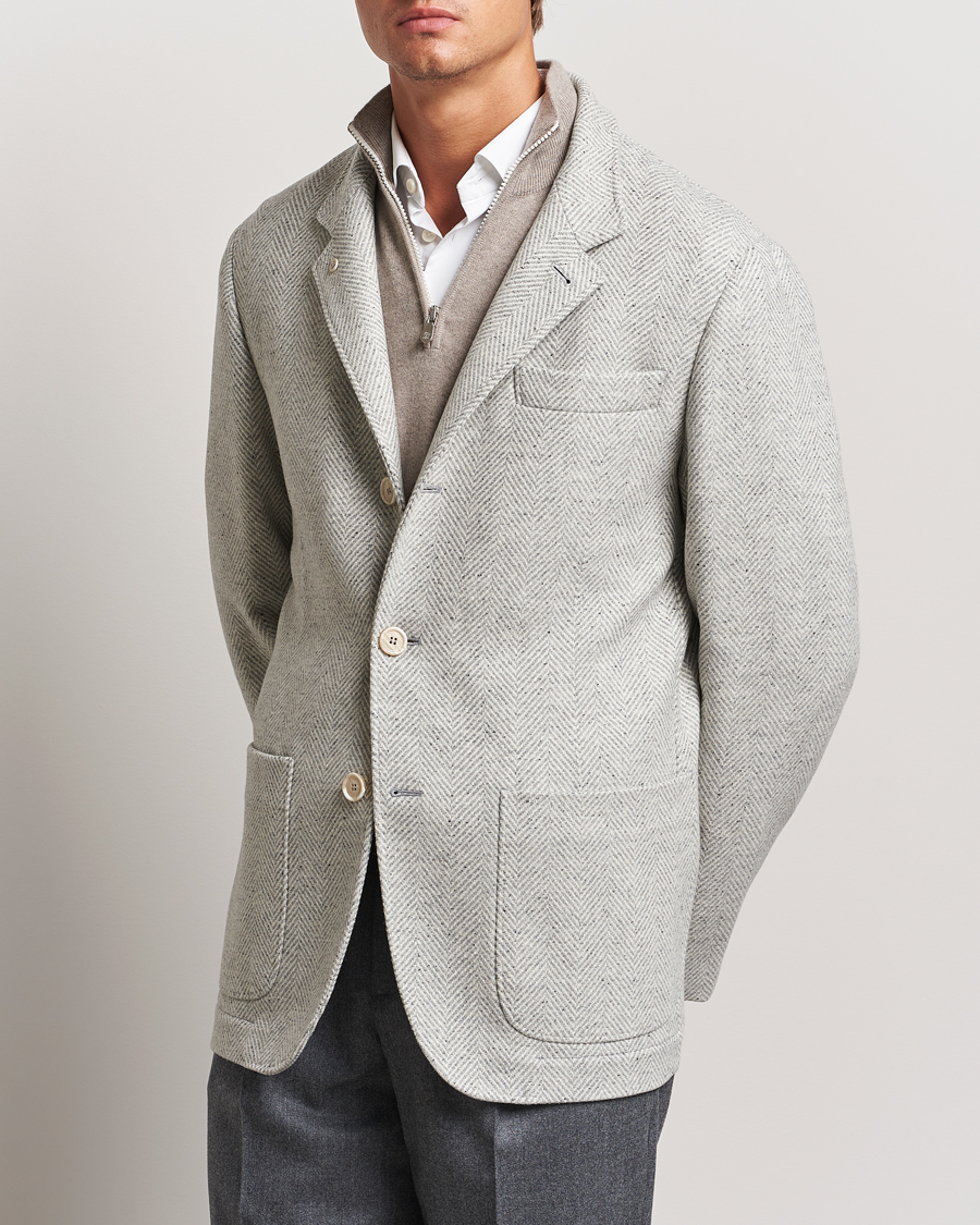 Herr | Casual jackor | Brunello Cucinelli | Cashmere Herringbone City Jacket Pearl Grey