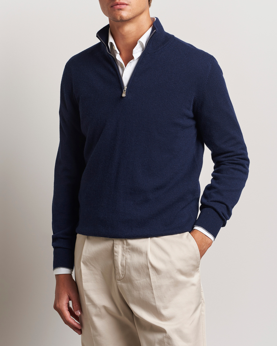 Herr |  | Brunello Cucinelli | 2 Ply Cashmere Half Zip Navy