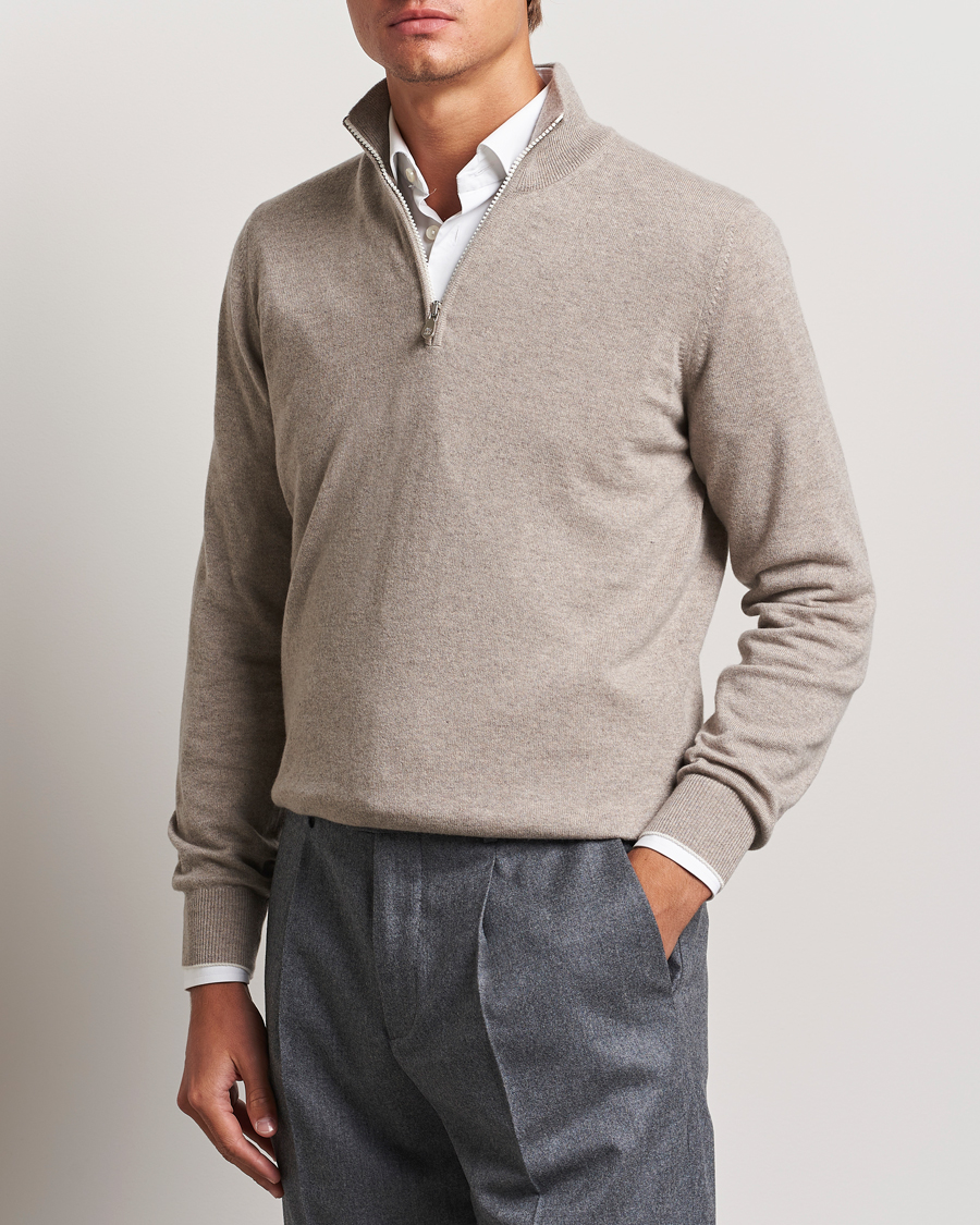 Herr | Half-zip | Brunello Cucinelli | 2 Ply Cashmere Half Zip Beige