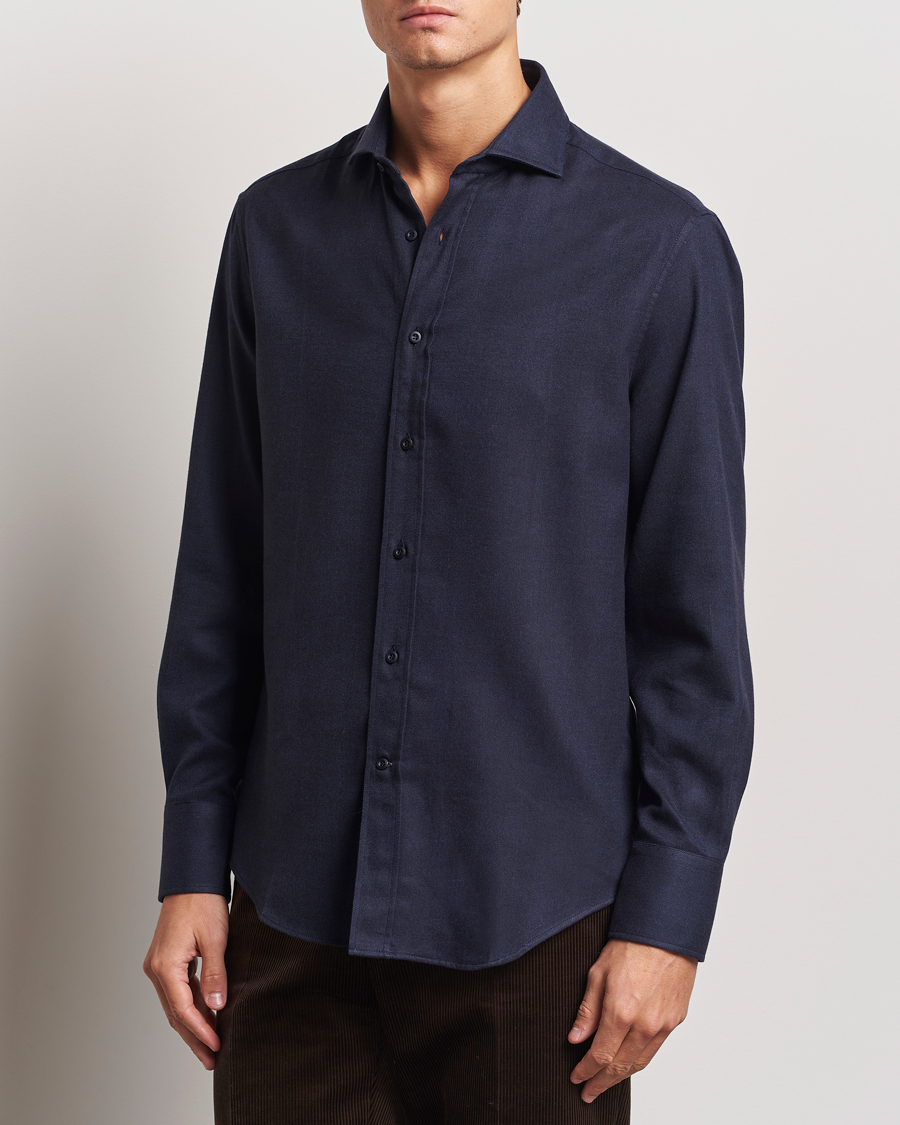 Herr |  | Brunello Cucinelli | Slim Fit Soft Flannel Shirt Navy