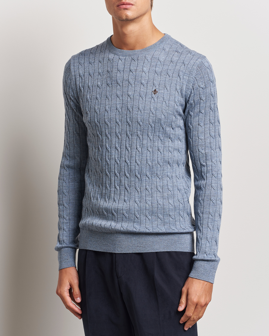 Herr | Business & Beyond - Casual | Morris | Merino Cable O-Neck Light Blue