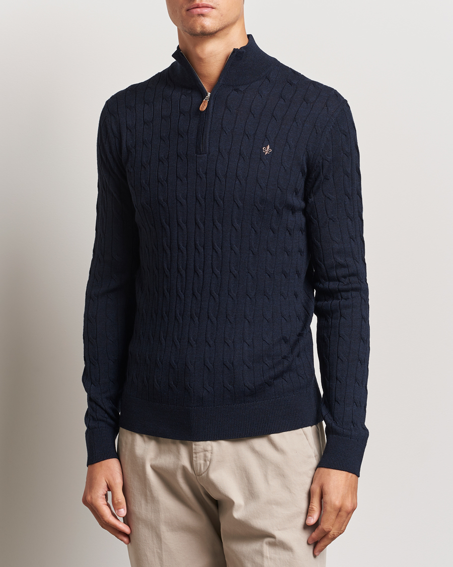 Herr |  | Morris | Merino Cable Half Zip Navy