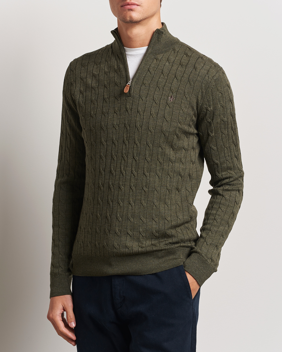 Herr |  | Morris | Merino Cable Half Zip Olive