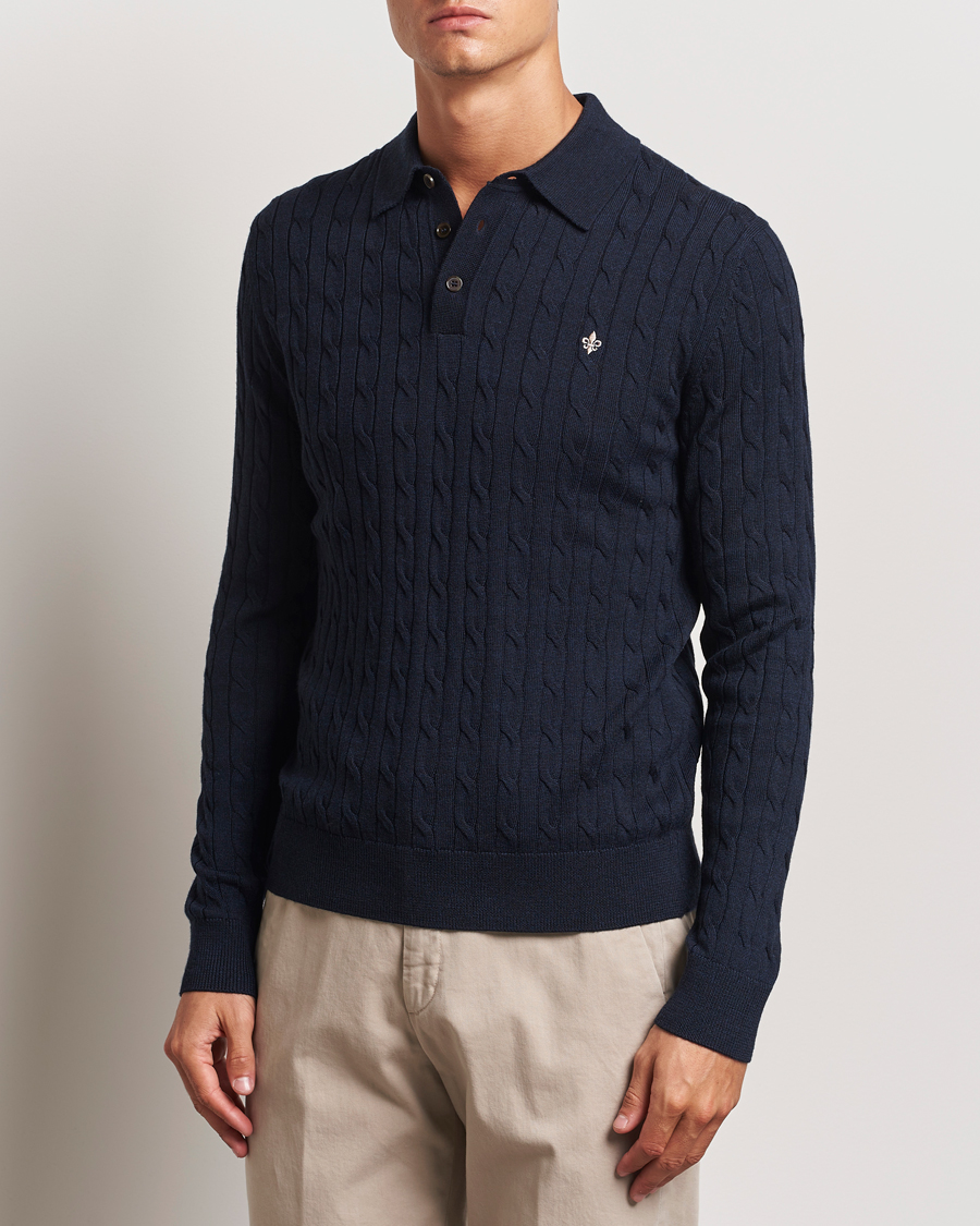 Herr |  | Morris | Merino Cable Polo Knit Navy