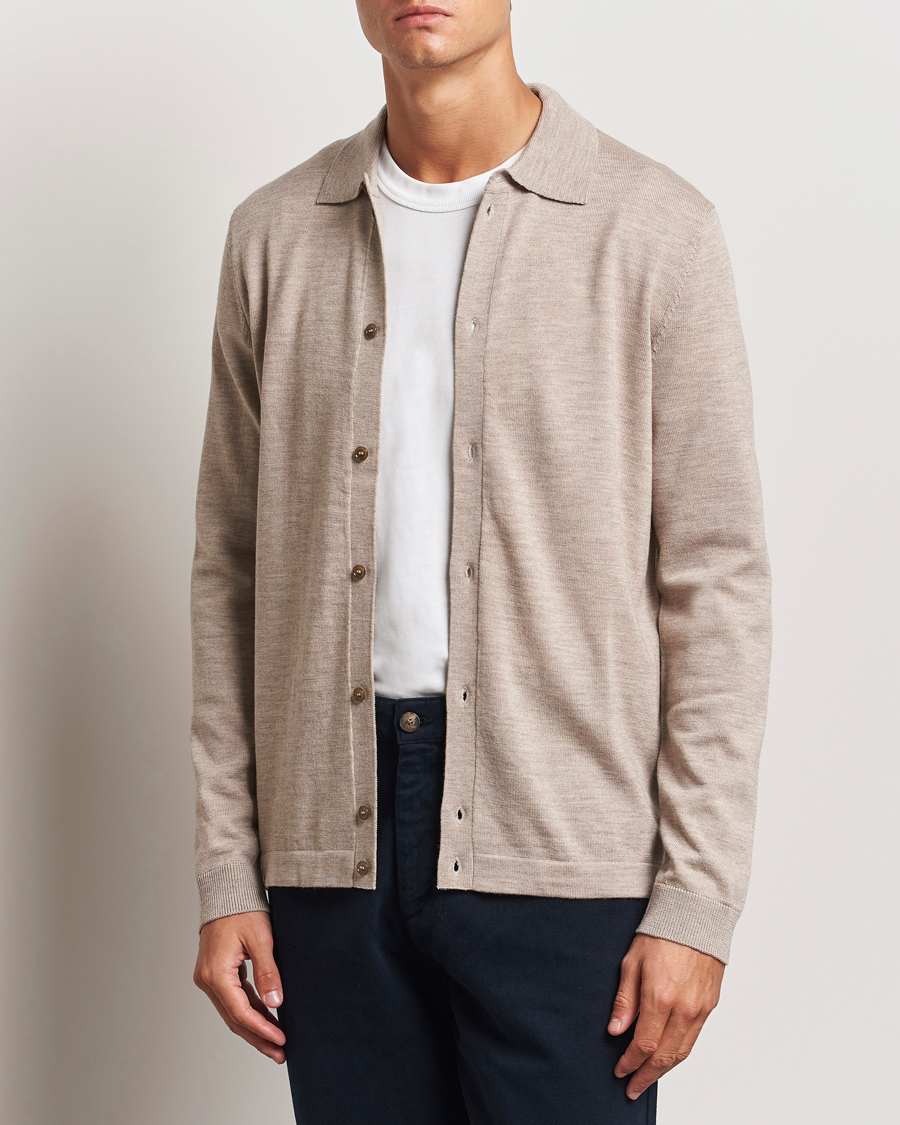 Herr |  | Morris | Merino Knitted Shirt Khaki