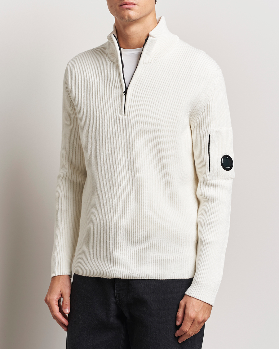 Herr |  | C.P. Company | Full Rib Knitted Cotton Half Zip Off White