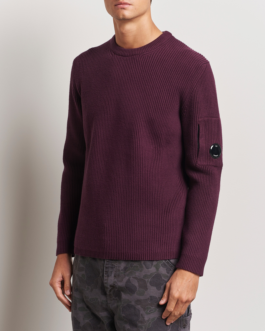 Herr |  | C.P. Company | Full Rib Knitted Cotton Crew Neck Burgundy