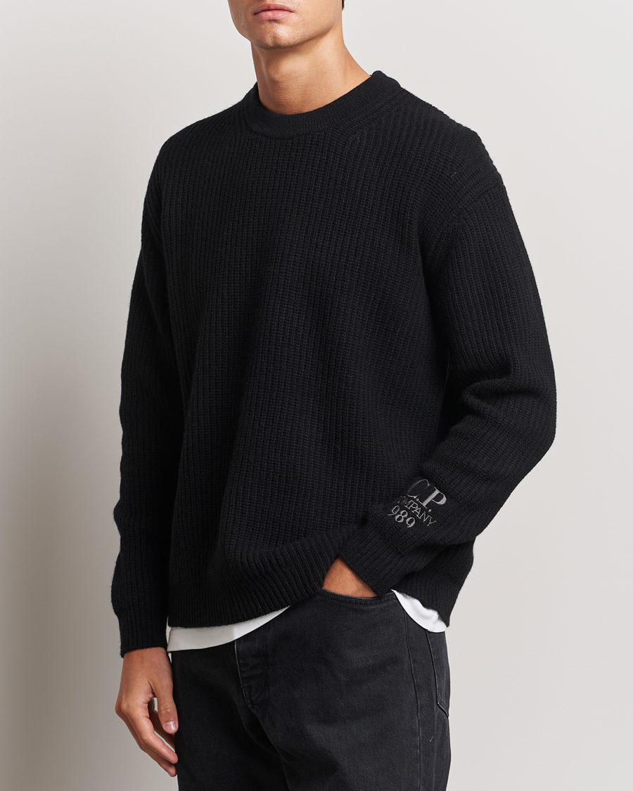Herr | Stickade tröjor | C.P. Company | Lambswool Knitted Crew Neck Black