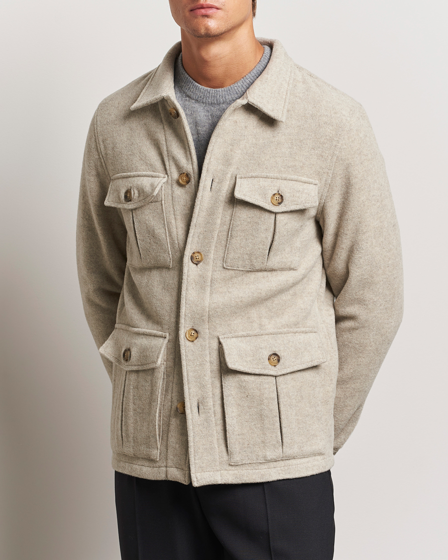 Herr |  | Oscar Jacobson | Safari Wool Shirt Jacket Beige