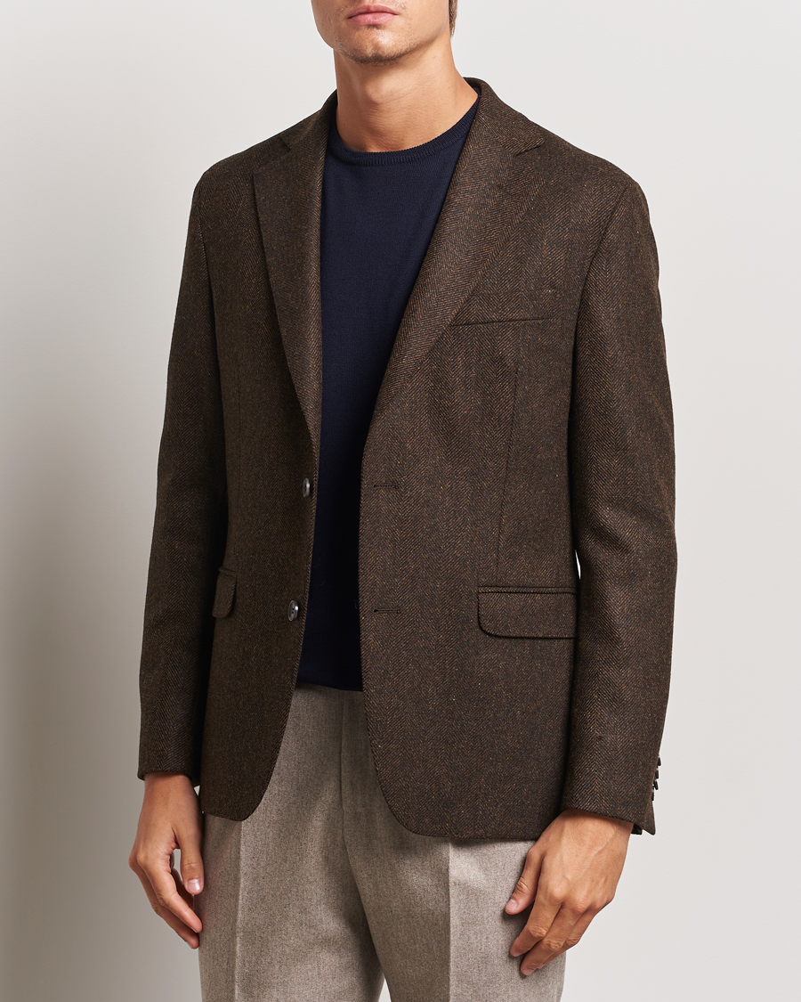 Herr |  | Oscar Jacobson | Fogerty Moon Herringbone Tweed Blazer Brown