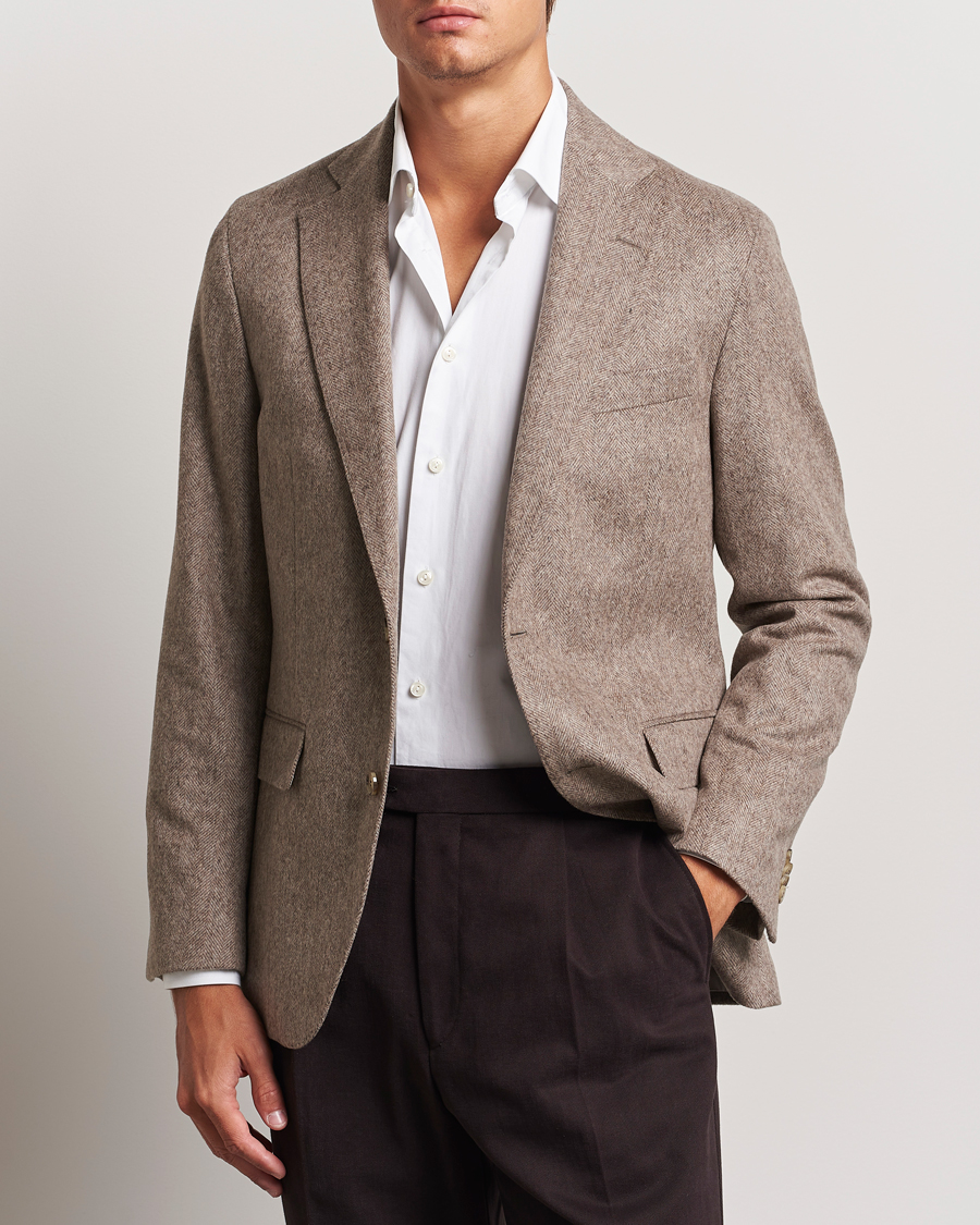 Herr |  | Oscar Jacobson | Fogerty Herringbone Wool Blazer Beige