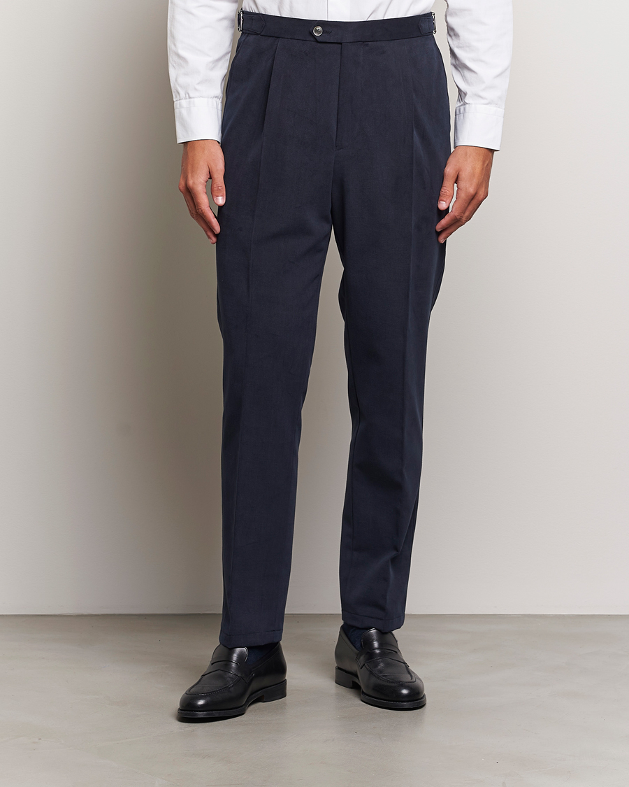 Herr |  | Oscar Jacobson | Delon Brushed Cotton Trousers Navy