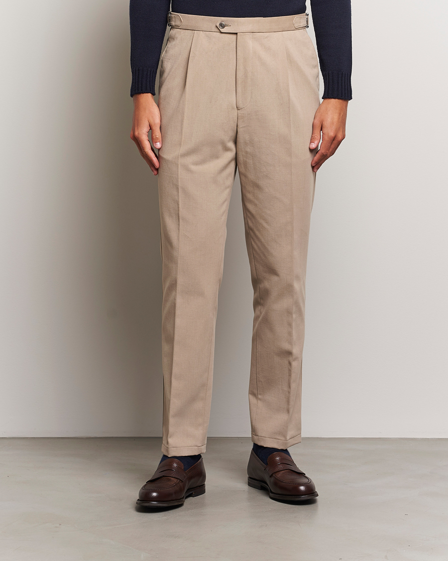 Herr |  | Oscar Jacobson | Delon Brushed Cotton Trousers Beige