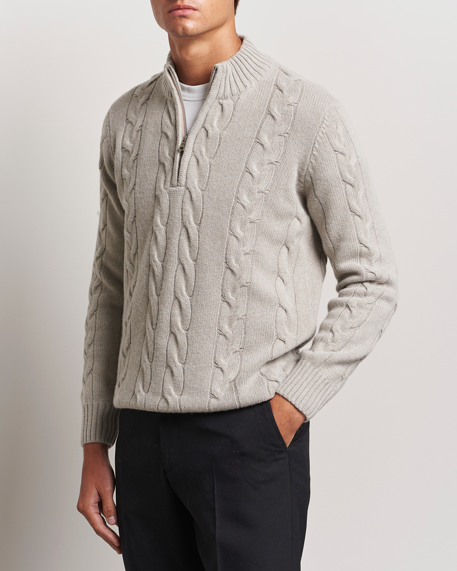 Herr |  | Oscar Jacobson | Reine Heavy Cable Knitted Half Zip Beige