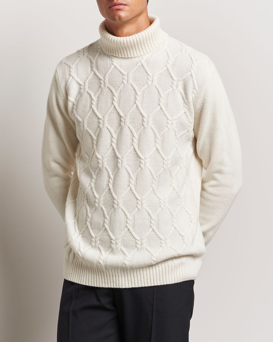 Herr | Polotröjor | Oscar Jacobson | Salomon Heavy Knitted Cable Rollneck White