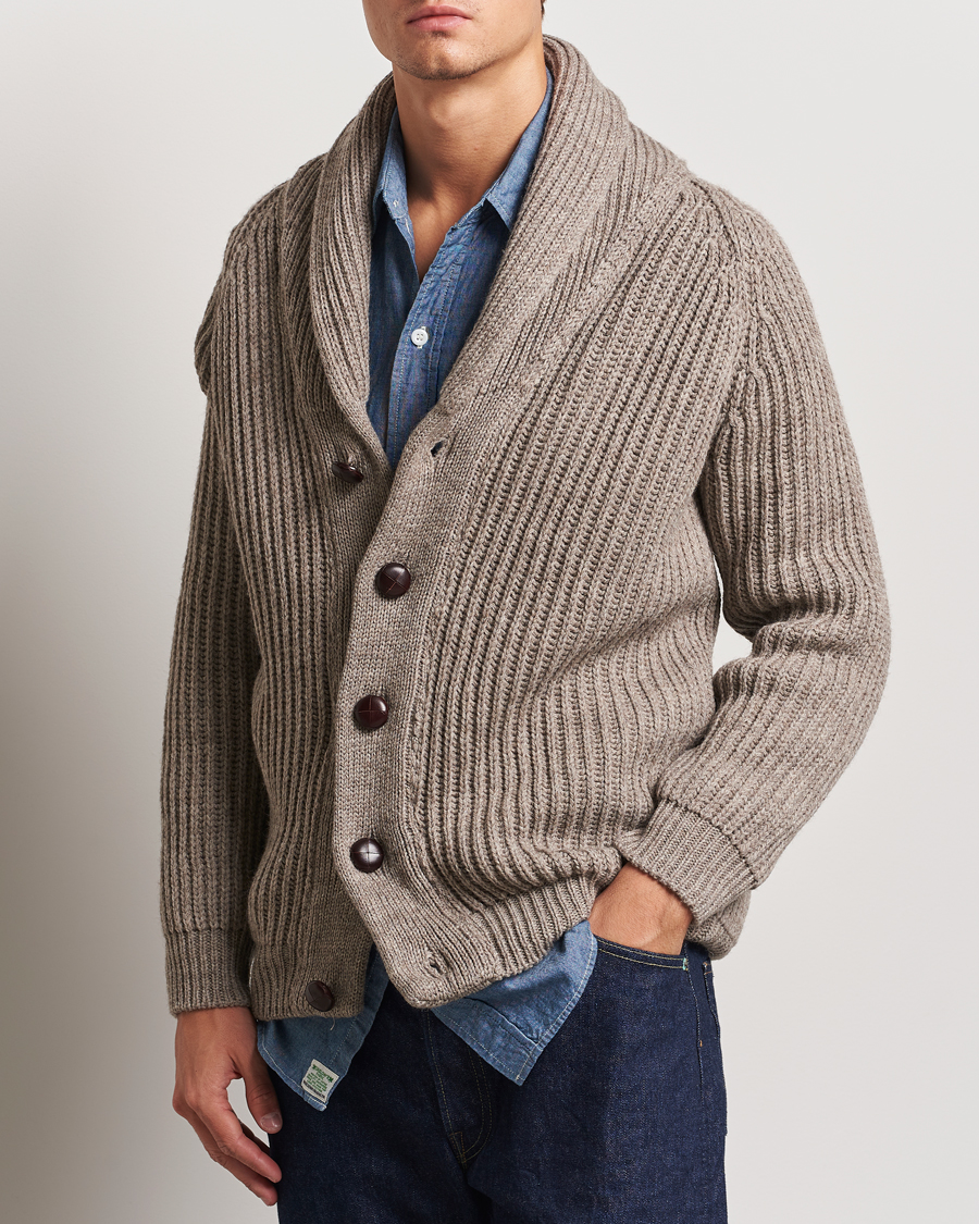 Herr |  | Peregrine | Wilkinson Ribbed Wool Cardigan Light Brown