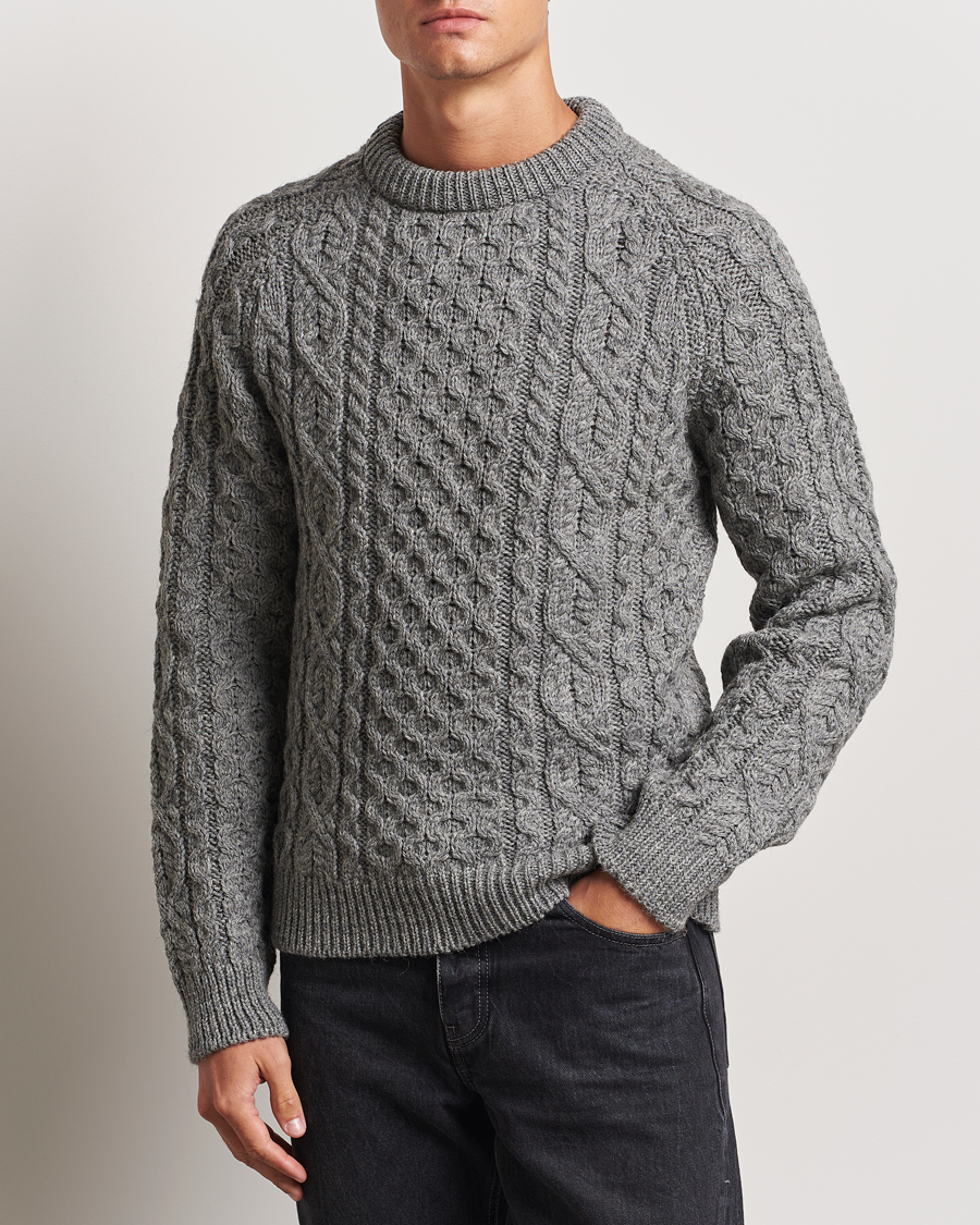 Herr |  | Peregrine | Hudson Wool Aran Knitted Jumper Steel