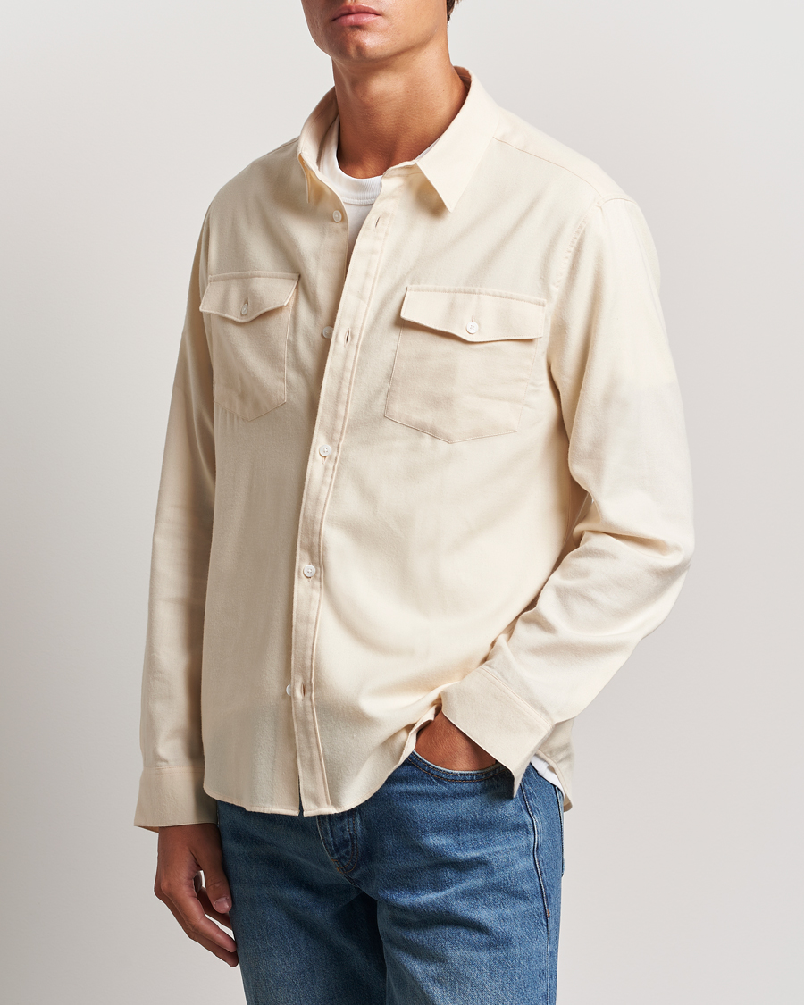 Herr | Flanellskjortor | FRAME | Double Pocket Wool Blend Shirt Off White