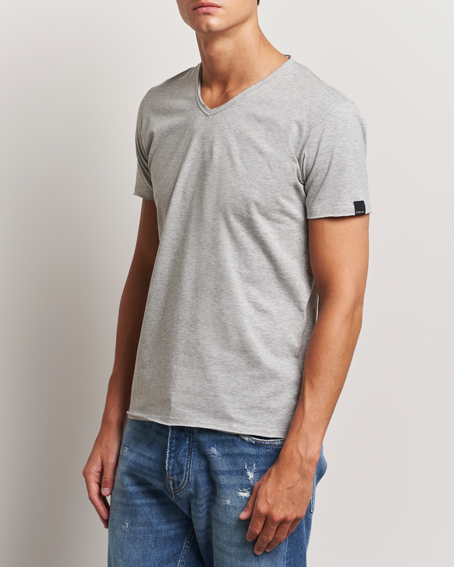 Herr | T-Shirts | Replay | V-Neck T-Shirt Light Grey Melange