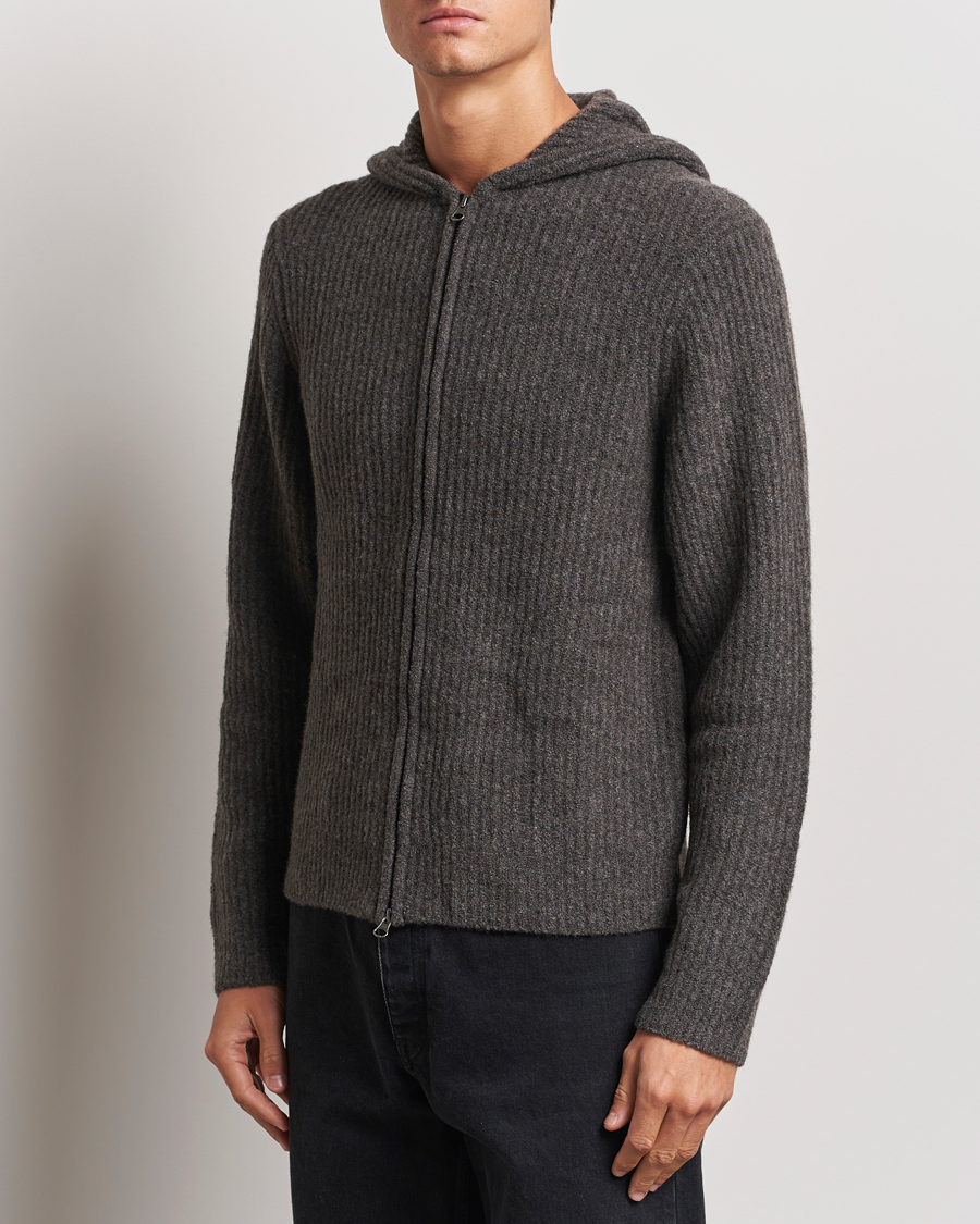 Herr |  | Samsøe Samsøe | Koji Rib Knitted Hooded Full Zip Volcanic Ash