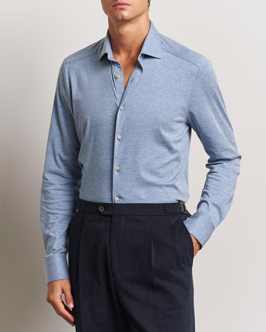 Herr |  | Stenströms | Slimline 4-Way Stretch Jersey Shirt Blue