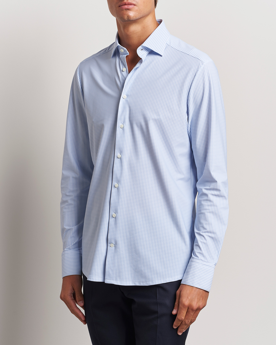 Herr |  | Stenströms | Slimline 4-Way Stretch Houndstooth Shirt Blue