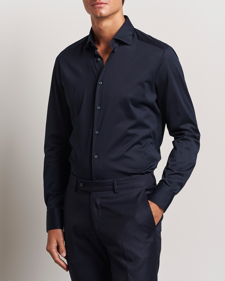 Herr |  | Stenströms | Slimline Stretch Jersey Shirt Navy