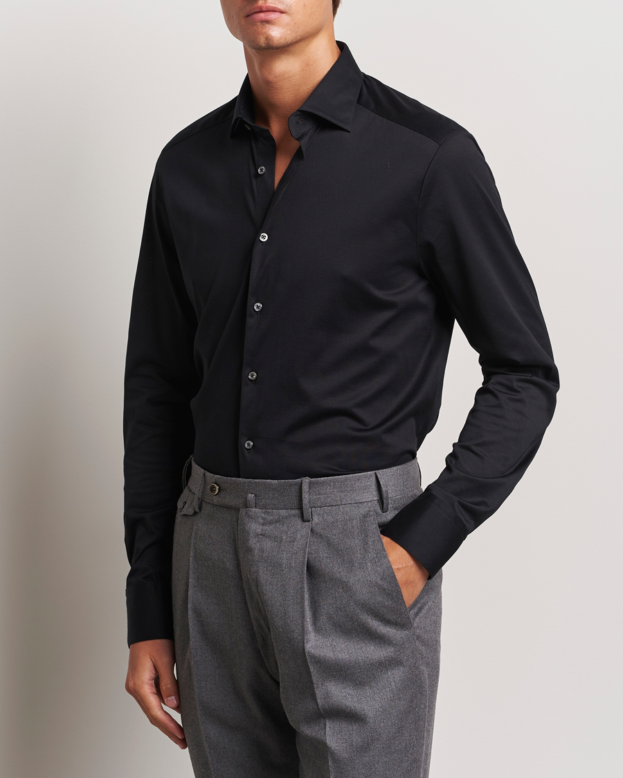 Herr |  | Stenströms | Slimline Stretch Jersey Shirt Black