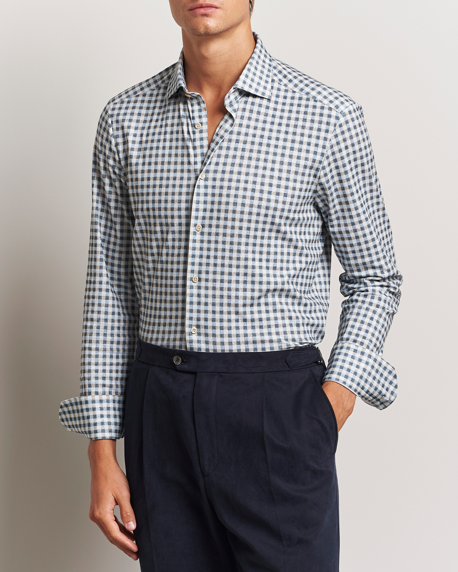 Herr |  | Stenströms | Slimline 4-Way Stretch Checked Shirt Blue