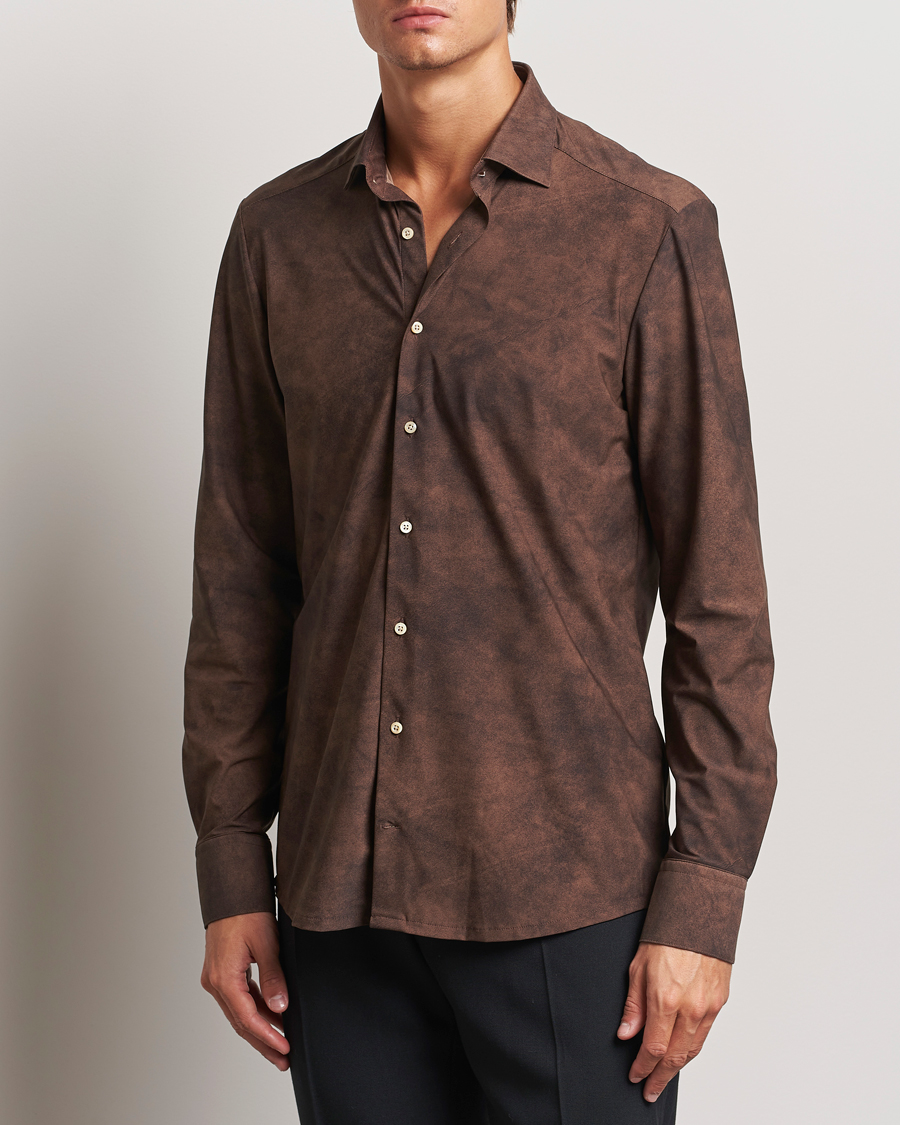 Herr |  | Stenströms | Slimline 4-Way Stretch Shirt Brown