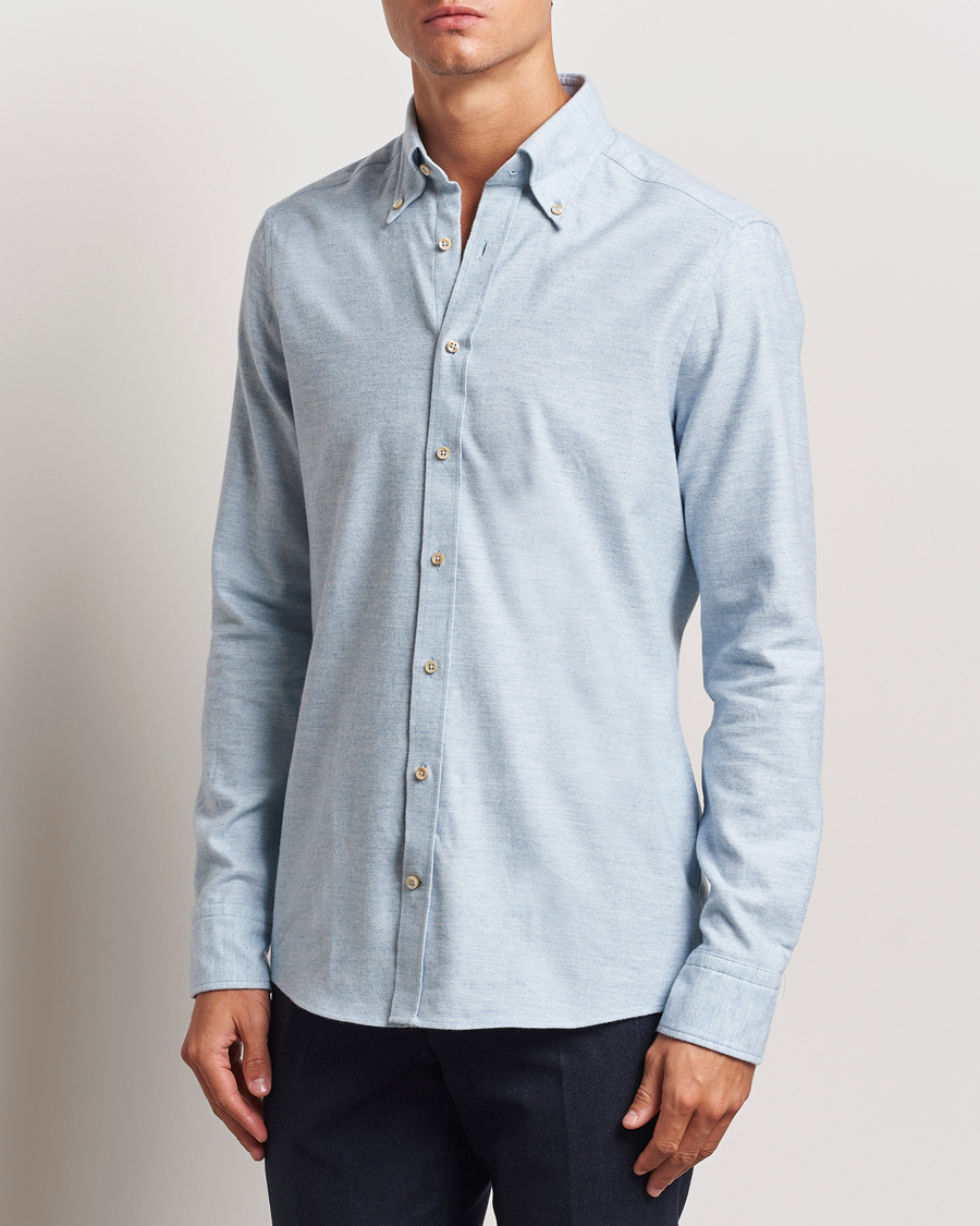 Herr |  | Stenströms | Slimline Flannel Shirt Light Blue