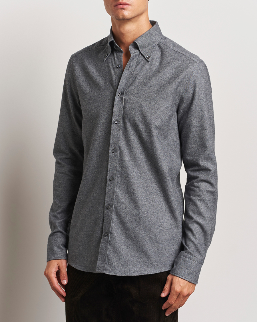 Herr |  | Stenströms | Slimline Flannel Shirt Dark Grey