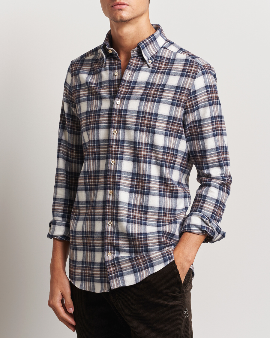 Herr |  | Stenströms | Slimline Flannel Big Checked Shirt Blue/Brown