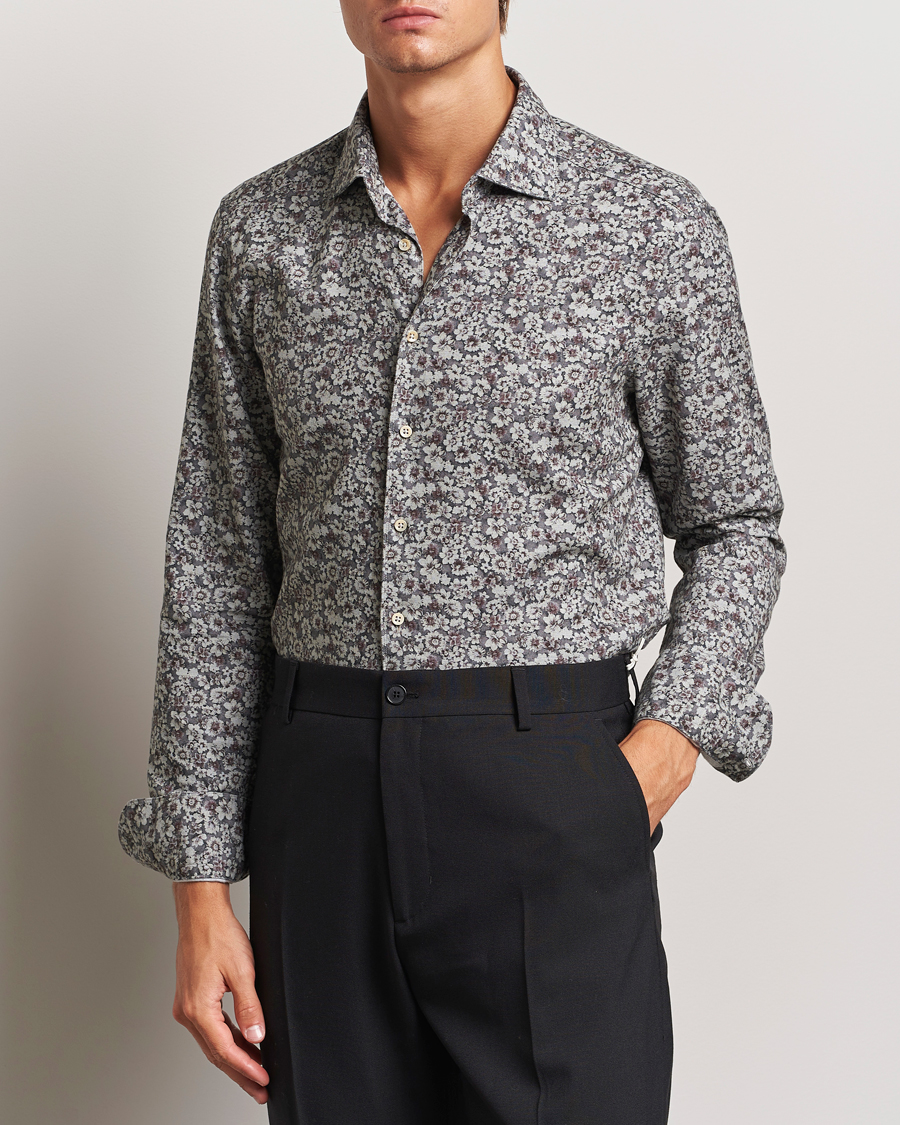 Herr |  | Stenströms | Slimline Washed Floral Print Shirt Grey