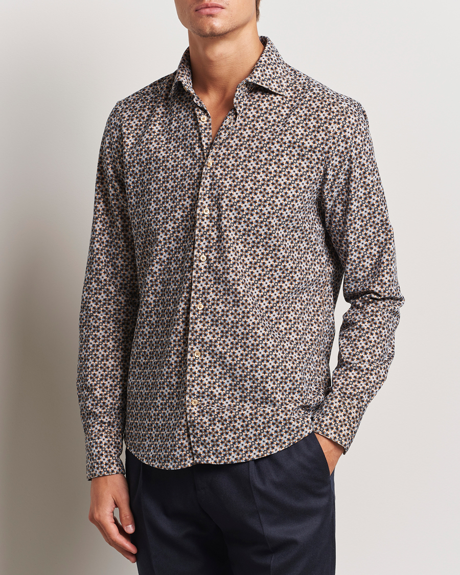 Herr | Business & Beyond - Formal | Stenströms | Slimline Printed Cord Shirt Brown