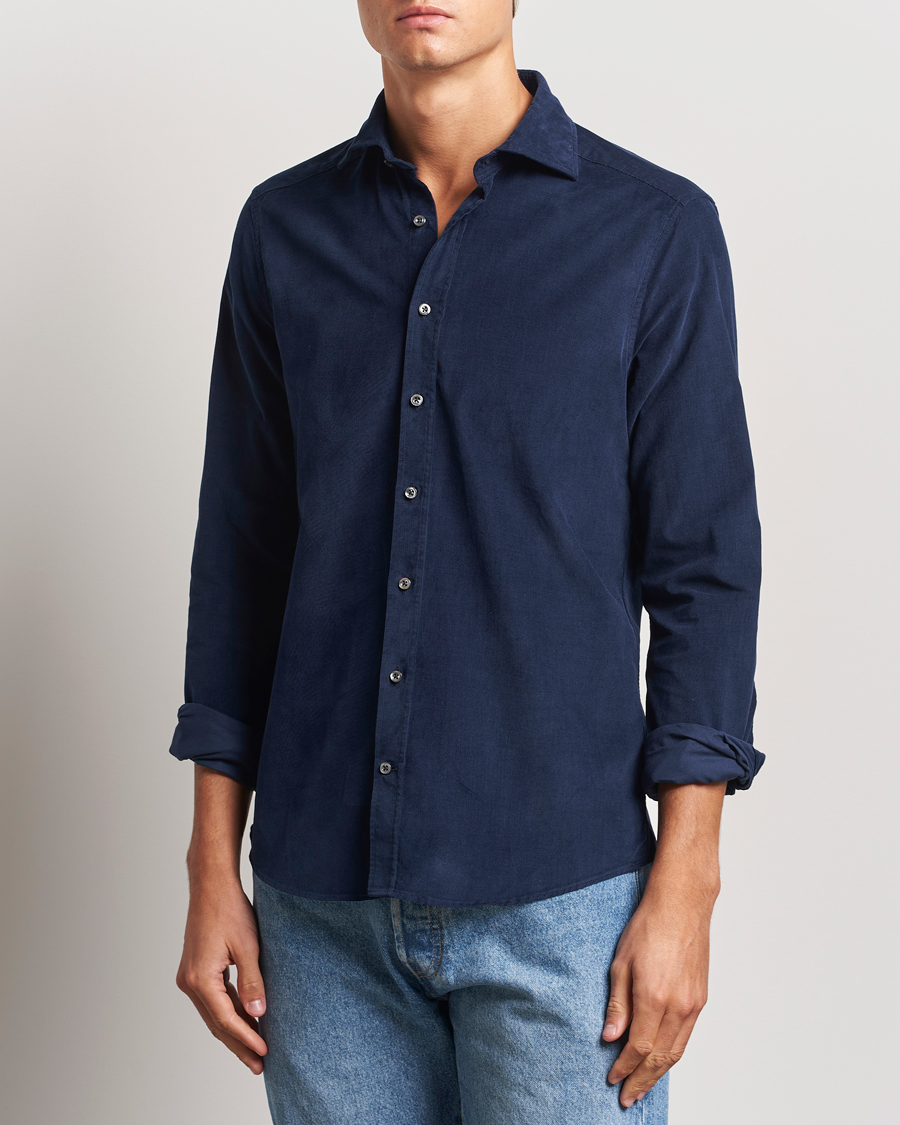 Herr |  | Stenströms | Slimline Cut Away Cord Shirt Blue